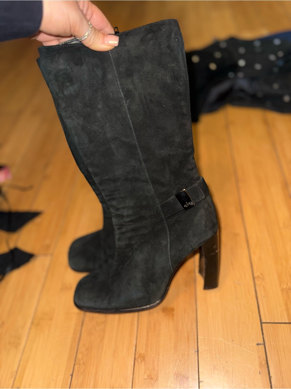 Tom Ford era Gucci Suede Mid-Calf Heeled Boots 10
